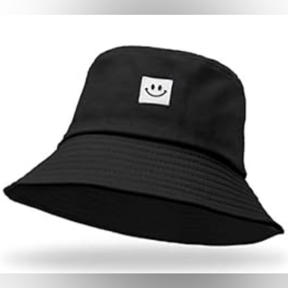 Black Smiley Face Bucket Hat Foldable Fisherman Hat Summer Beach Sun Hat Travel